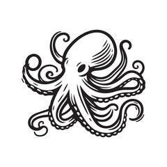 Black Octopus Icon Vector. Silhouette Illustration on White.
