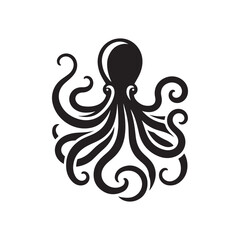 Silhouette Vector of Octopus. Black Icon on a White Background.