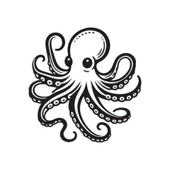Silhouette Vector of Octopus. Black Icon on a White Background.