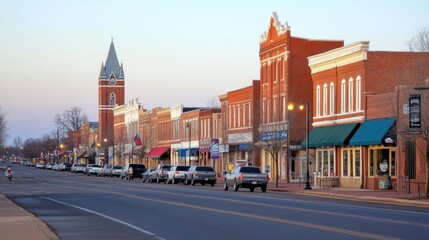 Obraz premium Downtown Street at Sunset
