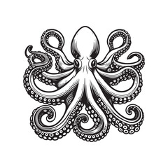 Vector Illustration of Black Octopus Silhouette on White.