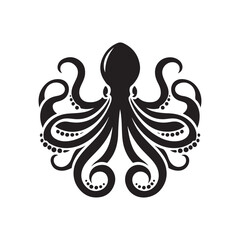 Octopus Icon in Black - Vector Silhouette on White Background.