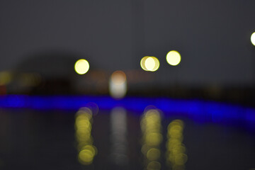 Blurred photo of decorative lights at night on the beach, for background or wallpaper