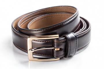 Brown Leather Belt with Gold Buckle