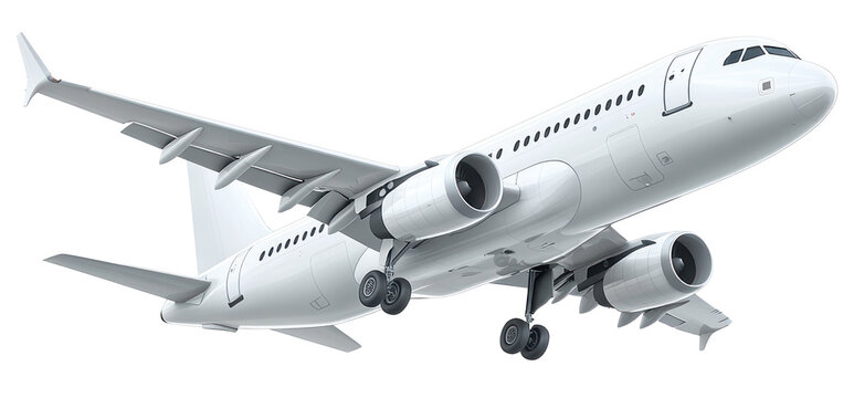 A white airplane is flying in the sky. The plane is large and has a lot of windows. The sky is clear and the plane is the only object visible