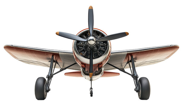 A vintage red and white airplane with a propeller. The plane is parked on the ground and is the only object in the image