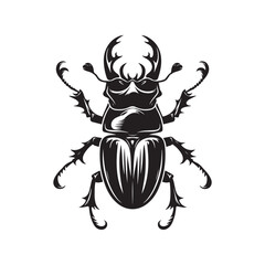 Black Vector Beetle Silhouette Icon Illustration on White.