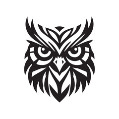 Vector Silhouette of Stylized Owl Head with Large Eyes. Black Design.