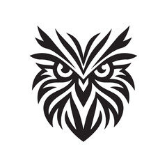 Vector Silhouette of Stylized Owl Head with Large Eyes. Black Design.
