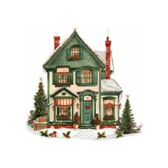 Fototapeta premium Charming festive holiday house illustration