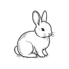 Black Rabbit Silhouette Side View. Isolated on White Background.