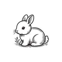 Black Rabbit Silhouette Side View. Isolated on White Background.