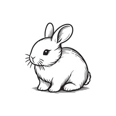 Black Rabbit Silhouette Side View. Isolated on White Background.