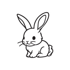 Black Rabbit Silhouette Side View. Isolated on White Background.