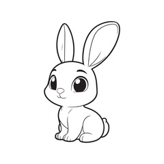Side Silhouette of a Black Rabbit on White. Vector Graphic.