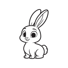 Black Rabbit Silhouette Isolated on White Vector. Side View.