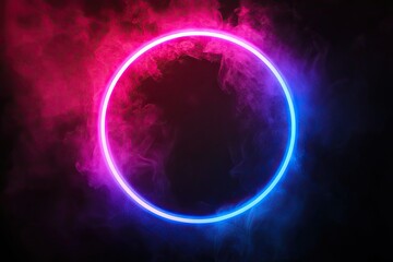 Product Presentation, Neon Circle with Pink and Blue Smoke, Colorful Neon Light Art, Modern Abstract Neon Design, Glowing Neon Circle
