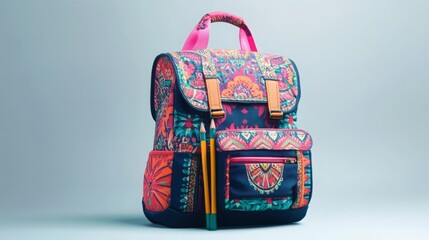 School bag with a matching pencil case on a clean background. 