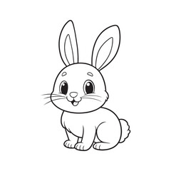 Silhouette of a Rabbit in Black. Side View Vector on White.