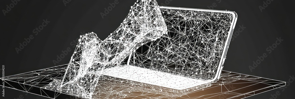 Canvas Prints A digital representation of a laptop with a wireframe design, symbolizing technology and innovation.