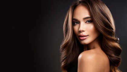 Naklejka premium beautiful woman and body with brown brunette flowing hair