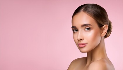 Naklejka premium Natural Beauty Portrait Against Pink Background