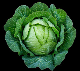 Obraz premium Cabbage isolated on a black background top view, high-resolution.