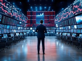 Obraz premium Futuristic Digital Financial Trading and Analytics Control Room in the Cosmic Space