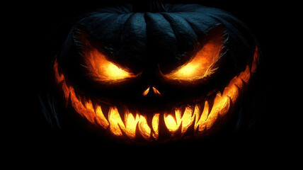 Naklejka premium Glowing Jack-o'-Lantern Face on Black Background