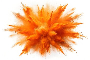 Bright orange holi paint color powder festival explosion burst isolated white background
