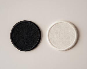 Two round fabric patches mockup, one black and one white