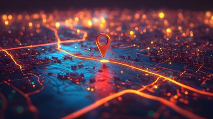 Digital GPS Location Map with Pin Route Path Concept