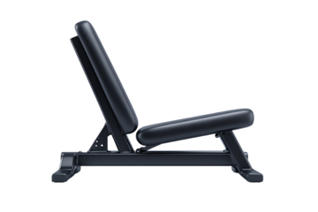 Adjustable gym bench, black color, isolated on white background. transparent background