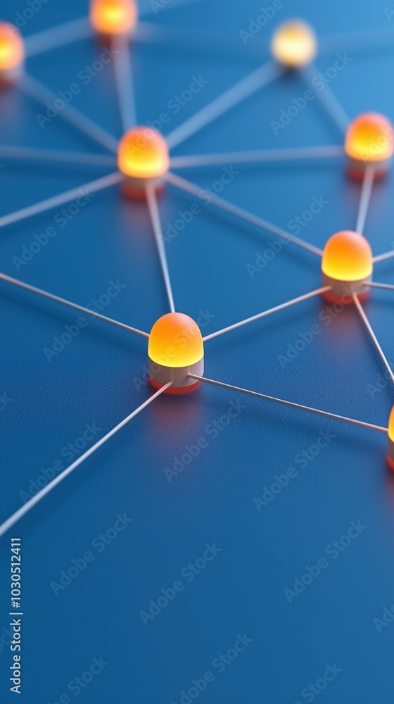 Poster abstract connections and nodes on a blue background, representing networking technology.