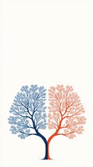Obraz premium Stylized tree with blue and orange branches, white isolated background.