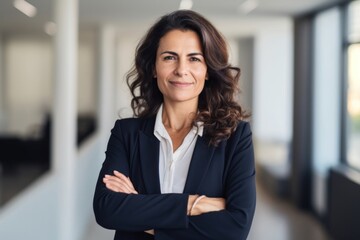 Latin business woman standing portrait smiling.