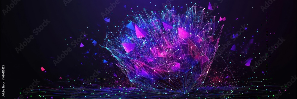 Poster abstract digital art featuring vibrant colors and geometric shapes in a dynamic composition.