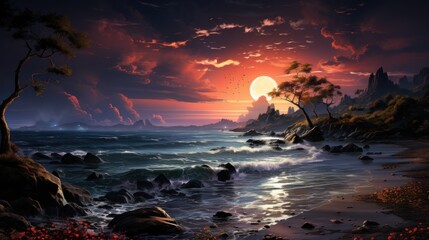 Sunset over the Ocean with Majestic Mountains