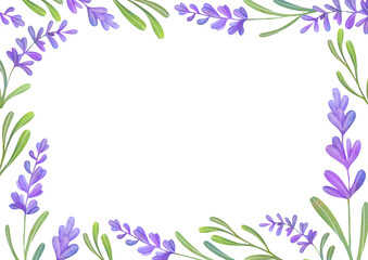 watercolor flower arrangement, lavender frame on copy space background. tender empty banner design for wedding for invitations, greeting cards, accessories, merch, mothers day card template