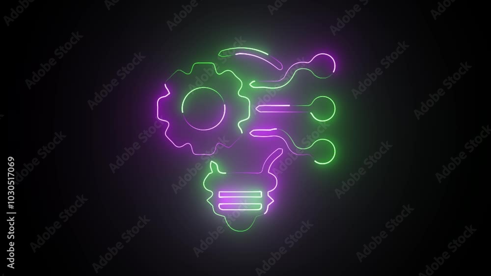 Poster light bulb with gear inside icon and setting icon animation and creative business idea concept video