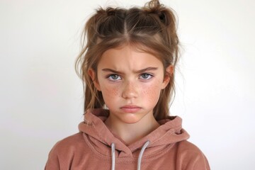 Angry Portrait of a Young Girl with Freckles