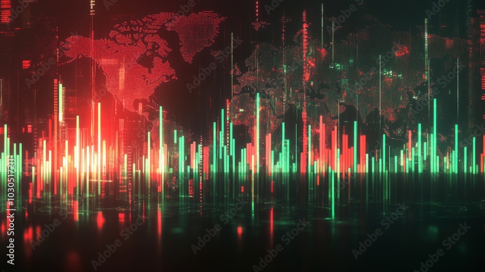 Poster global data visualization with bar graphs and world map