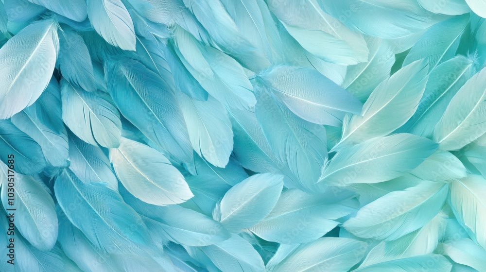 Poster a serene arrangement of soft, pastel-colored feathers creating a calming visual texture.