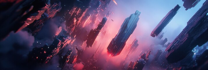 Exploring a Futuristic World of Floating Structures and Neon Lights