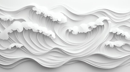 Obraz premium Clean paper cut wave pattern with soft, flowing curves, ideal for a minimalist oceaninspired design, paper cut wave, minimalist ocean pattern