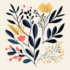Artistic botanical illustration featuring abstract leaves and organic shapes in autumn-inspired colors. A modern, minimalist design perfect for seasonal and nature-themed projects