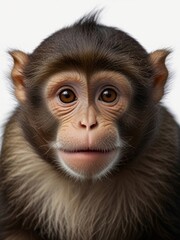  Cute and funny monkey face isolated on white background. Generated with AI.
