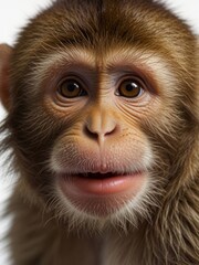  Cute and funny monkey face isolated on white background. Generated with AI.