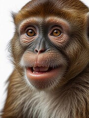  Cute and funny monkey face isolated on white background. Generated with AI.