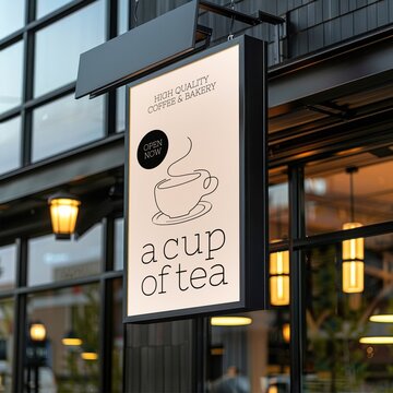 Urban hanging coffee shop sign